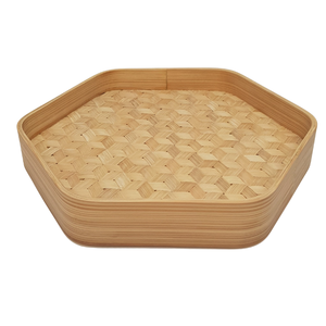 Wholesale 100% Natural Handmade Round Woven Organic <b>Bamboo</b> Tray <b>Bamboo</b> Food Tray With Handle - Product Image 1