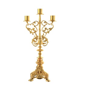 เชิงเทียนทองเหลืองยืนด้วยสามแขนคริสตจักรอุปกรณ์ Brassworld อินเดีย - Product Image 3