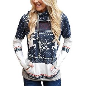 Sudadera Navideña con Capucha Doble y Estampado de Reno para Mujer, Estilo Casual - Product Image 3