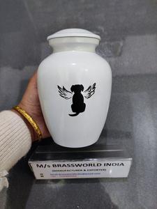 Urna de cremación de aluminio blanco para perros, suministros funerarios pintados a mano en forma de círculo, "urna de cremación de perro" - Product Image 4