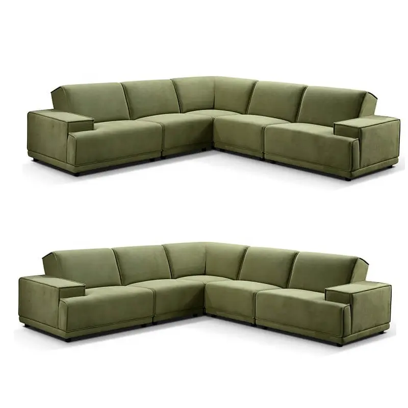 Luxury Comfortable Living Room Home Furniture Traditional Solid Wooden FrameTurkish Fabric Velvet L Shape Green Corner Sofa