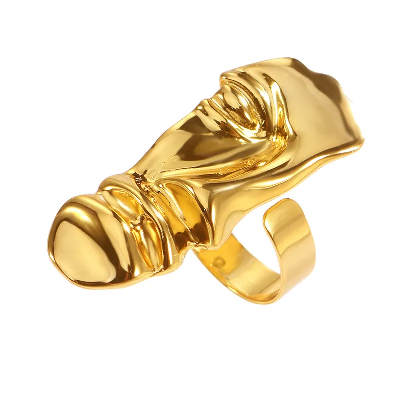 Fukarni Hyperbole chapado en oro pesado 18 carat grandes anillos de plata Large 925 Sterling Silver Adjustable Ring