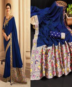 Banarasi soie Jacquard Saree avec chemisier femmes porter dames fête Festival tenue quotidienne doux coton soie Sari en gros bas prix ethnique - Product Image 3