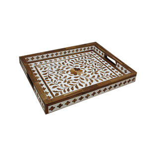 Tamaño personalizado Axiom Home Acentos Decoración de la cocina Bandeja Rectangular Incrustaciones de resina Bandeja Diseño floral Bandeja para servir comida Incrustaciones de hueso - Product Image 6