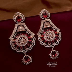 <b>Silver</b> Plated and Rose Gold Plated <b>Long</b> Ad Diamond <b>Earring</b> Collection by Meetali Creation - Product Image 3