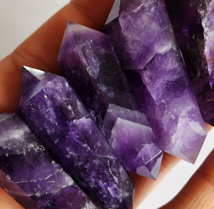 Varita de Cristal de Amatista Natural de Doble Punta, Gema de Amatista Ahumada Pulida, Piedra Curativa, Artículo de Regalo, Proveedor Mayorista - Product Image 4