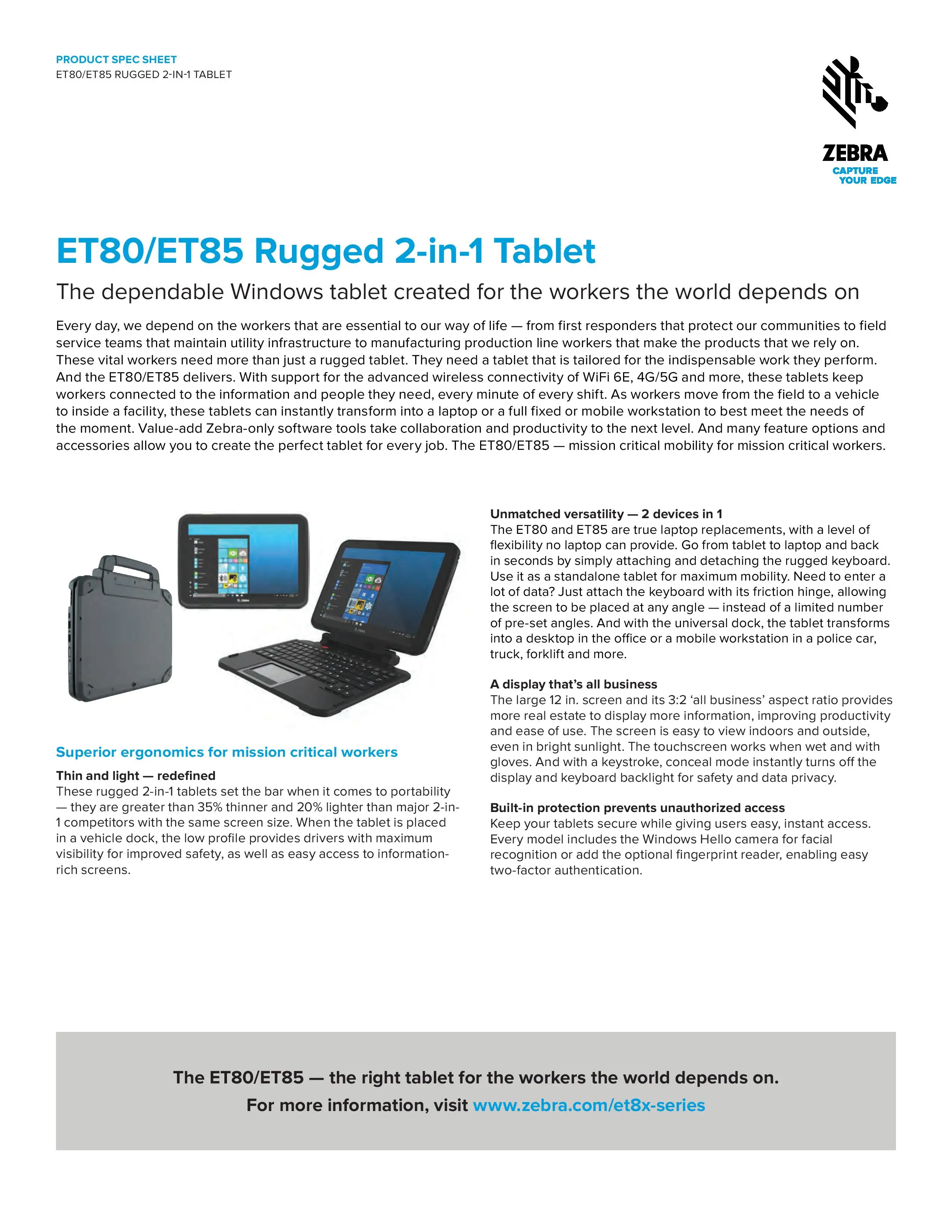 NEW PRODUCT!!! ET80/ET85 RUGGED 2-IN-1 TABLET - THE DEPENDABLE WINDOWS TABLET CREATED FOR THE WORKERS