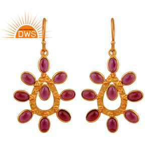 Pendientes Colgantes de Plata 925 Chapados en Oro de Diseño Artesanal de Colección Clásica, Pendientes de Piedras Preciosas de Granate Natural, Proveedores de Joyería - Product Image 1