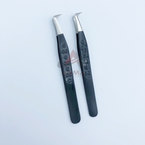 Shinny <b>Black</b> <b>Heart</b> Shape Handle Sustainable Eyelash Extension Tweezers Private Label 90 Degree Boot Volume Stainless Steel - Product Image 3