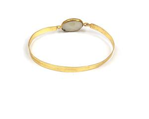 Bracelet jonc fait main en pierre de lune arc-en-ciel naturelle de forme ovale, plaqué or 18 carats, double attache, cadeau pour elle - Product Image 2