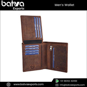 Haute qualité hommes Vintage portefeuille à deux volets élégant en cuir véritable Long court pli très demandé ouvert RFID bloquant le coton - Product Image 5