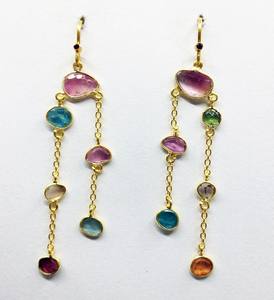 Pendientes de plata de primera ley con forma de sandía para mujer, aretes pequeños, plata esterlina 925, oro plateado, varios colores, turmalina, corte plano, piedra preciosa - Product Image 1