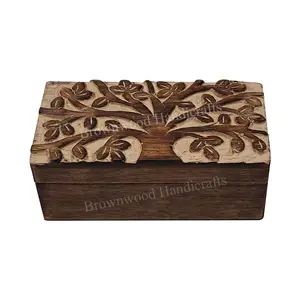 Wholesale Supplier of Mango Wood Tree of Life Design Carved Box Good Quality Handmade Custom Luxury Wooden Box