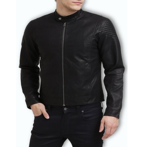Chaqueta de motorista de cuero de oveja con cierre y cremallera, color negro, hecho en Pakistán - Product Image 1