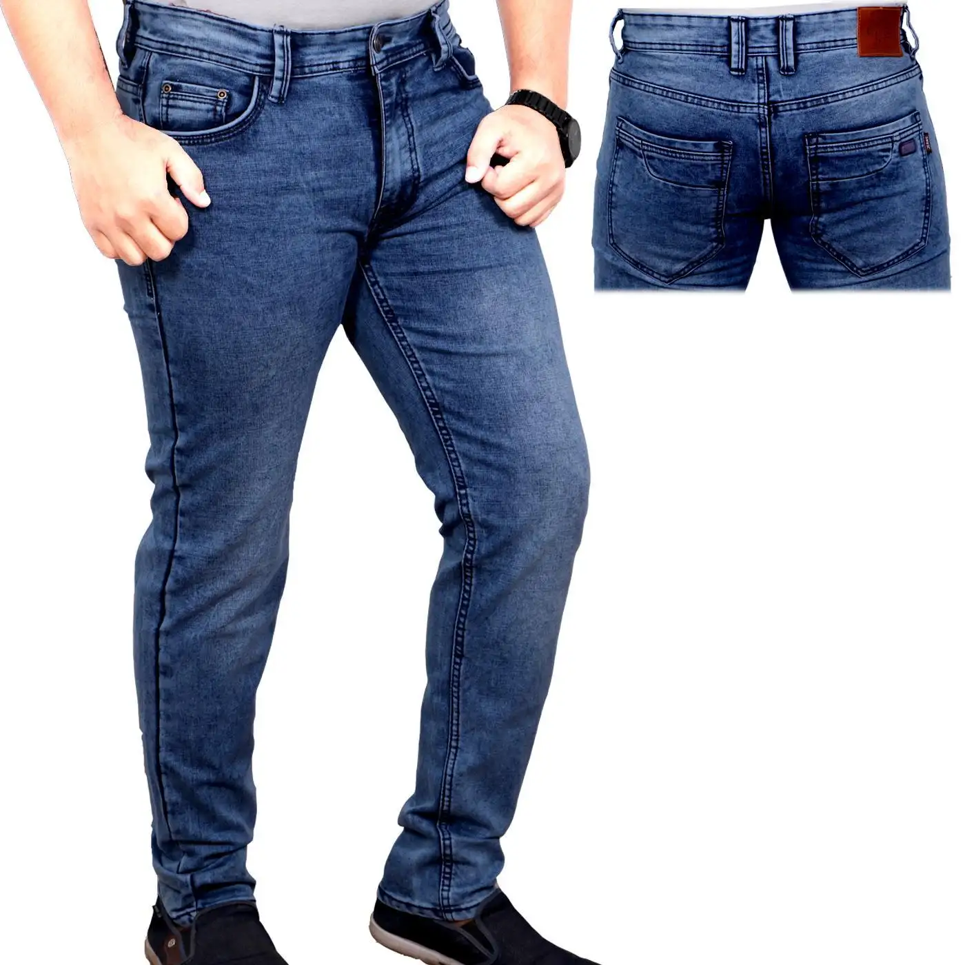 Calça jeans masculina de ajuste solto com logotipo personalizado, jeans vintage empilhável, calça jeans para homens