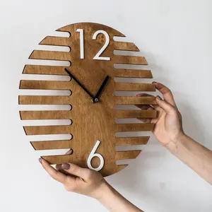 디자인 최소한의 오크 벽시계, 독특한 나무 시계 디자인 간단한 숫자 벽시계 벽 기하학적 예술 장식