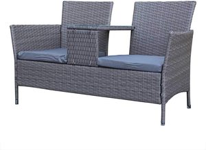 Banco de jardín Poly RATTAN resistente a la intemperie, Banco de cojín de 2 plazas, sofá de jardín con mesa, espacio de almacenamiento, 7 Cm, 10 juegos de vidrio, Villa moderna - Product Image 2