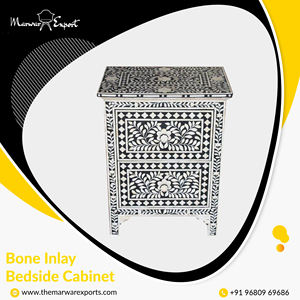 Mueble de Madera Maciza Antiguo con Incrustaciones de Hueso, Mesita de Noche con Incrustaciones de Hueso para Sala de Estar, Muebles para el Hogar Hechos de Madera - Product Image 2