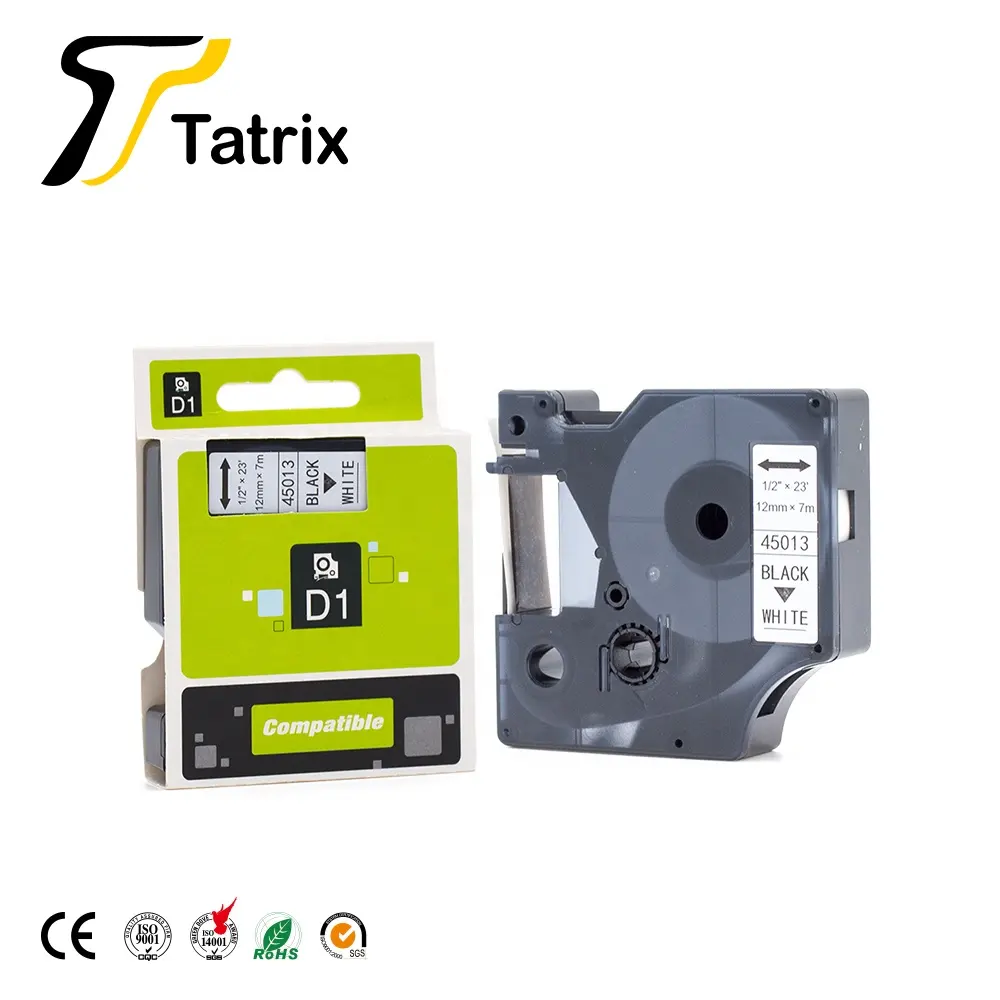 Tatrix 45013 Label 12Mm Zwart Op Wit Compatibel Label Tape Cartridge 45013 Voor Dymo Labelmanager 360D Printer 45013 Label tape