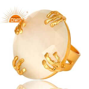 Bague fendue en pierre de lune blanche naturelle, fabrication de bijoux, nouveau Design, fait à la main - Product Image 2