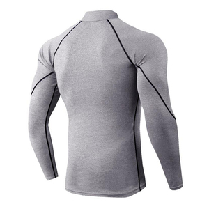 Camiseta Deportiva de Compresión para Hombre, Cuello Alto, Color Gris, Manga Larga, Ajustada, Elástica, para Gimnasio - Product Image 5