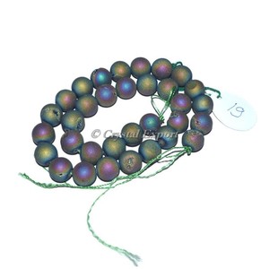 Línea de cuentas redondas de ágata Druzy chapada en arcoíris | Hilo de cuentas de piedras preciosas curativas - Product Image 1