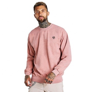 Sudadera sobreteñida de gran tamaño a rayas Rosa coralino cuello redondo para hombre con logotipo personalizado OEM diseño forrado de productos Huzaifa - Product Image 4