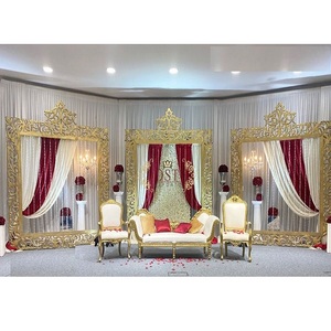 Handmade FRP <b>Frame</b> for <b>Wedding</b> Decoration Indian Style Golden Finish <b>Wedding</b> Stage <b>Frame</b> Beautifully Carved <b>Wedding</b> Backdrop Set - Product Image 1