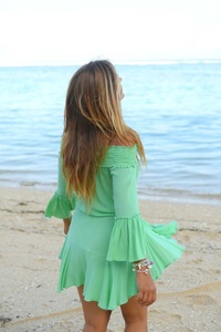 Robe Courte Bohème Vert Émeraude en Mousseline de Soie pour Femme – Tunique Décontractée d'Été Ample et Respirante, Couleur Unie, Écologique - Product Image 4