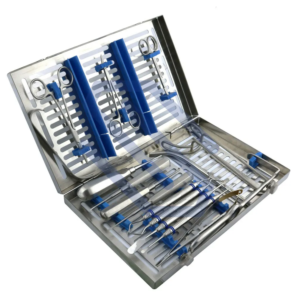 Diş İmplant cerrahi aletler Oral cerrahi 17 adet kiti ile sterilizasyon kaset tepsi raf kutusu paslanmaz çelik CE
