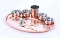Ensemble de Thali Indien King International, Ensemble de Thali Moon avec Verre à Eau, Acier de Haute Qualité avec Ensemble de Vaisselle en Cuivre avec Bols