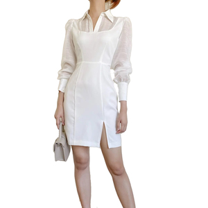 Nuovi arrivi elegante abito ufficiale <span class=keywords><strong>bianco</strong></span> estate manica lunga fessura frontale abito Casual Made in Vietnam - Product Image 1