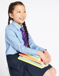Blaues Langarmhemd Rock Anzug Design für Mädchen Schuluniform Sets Kinder Schuluniformen für Kinder Schwarze Hose 100 Stk