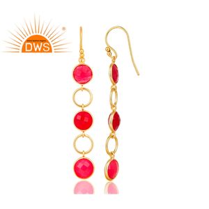 Ins — boucles d'oreilles pendantes en argent Sterling 925 plaqué or 18k, bijou en pierre précieuse de calcédoine rose, fabrication - Product Image 3