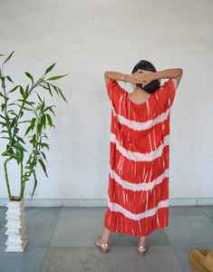 Atractivo Tie Dye Rayon Kaftan Dress para mujer Estilo bohemio Beach Cover-Up Summer Resort Wear Transpirable Ecológico Lavable - Product Image 3