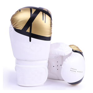 Guantes de Boxeo Blancos Dorados de Cuero PU con Cordones Transpirables para Adultos, Entrenamiento y Sparring - Product Image 1