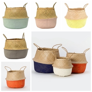 Wholesale Multi Color Seagrass Foldable Floor Standing Storage <b>Basket</b> Leather Handles Eco-Friendly PC <b>Woven</b> for Kitchen <b>Laundry</b> - Product Image 4