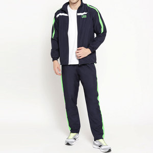 Wholesale Men's Polyester Sportswear Zip <b>Up</b> Stripped Hoodie With Matching Trousers Tracksuit Set - Product Image 3