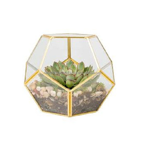 Terrarium géométrique en métal doré recouvert de poudre de verre, vases à fleurs pour décoration de la maison - Product Image 1