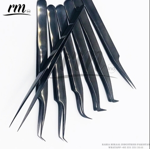 Professional Black Plasma <b>Plain</b> Grip High Quality Eyelashes Extension Tweezers Set Pointed Sustainable Stainless Steel Custom - Product Image 2