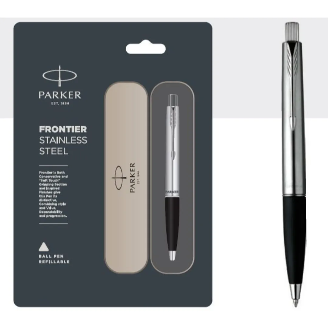 Ballpoint Pen Premium Pulpen Parker Frontier Series Stainless Steel Chrome Trim Pribadi Logo Kustom Logam Ball