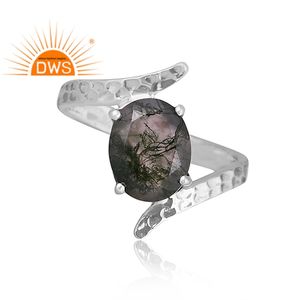 แหวนพลอยอ๊อกซซิไดซ์ทำด้วยมือสีเงินธรรมชาติทำจากมอส - Product Image 2