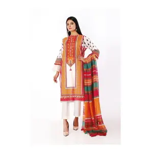 orange and white colour girl dress 3 piece lawn amazing hot selling Pakistan ladies suit India summer and winter wear