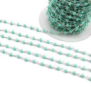 Collar de Rosario con Cuentas Redondas Facetadas de Calcedonia Aqua Natural de 3-3.5mm, Collar Elegante - Product Image 2