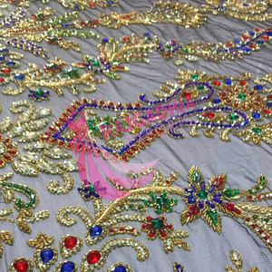 La mejor calidad de lujo de oro nupcial tela bordada de lentejuelas tela de encaje de lentejuelas para fiesta de boda - Product Image 5