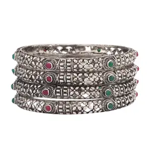 Indian Jewelry Antique Oxidized Boho Vintage Crystal Bracelet Bangle For Women Jewelry Supplier, Multicolor