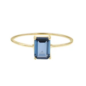 London Blue Topaz Emerald Shape Sterling Silver 1 Micron Gold Plated Ring