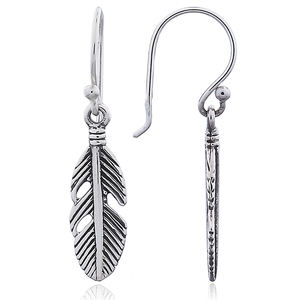 Par de pendientes de plumas de plata 925, adorables - Product Image 2