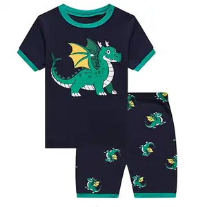 Conjunto de roupas de bebê menino, recém-chegado verão dinossauro estampado gola redonda