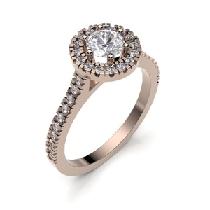 14K Rose <b>Gold</b> 1.00 TCW Real Diamond Halo Prong <b>Set</b> <b>Ring</b> for Women | Round Cut Engagement Anniversary Fine Jewelry Luxury Gift - Product Image 1